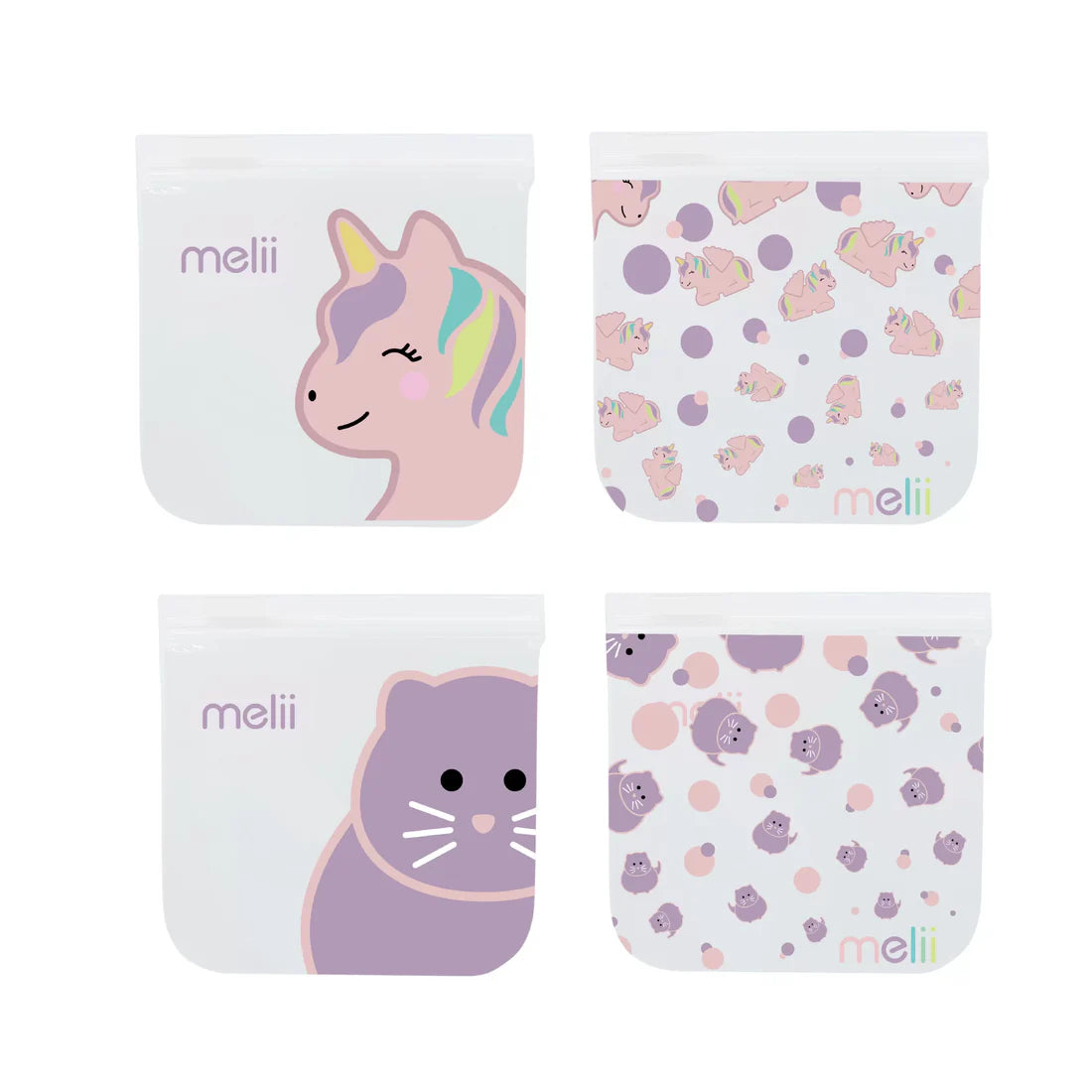 Pack de Bolsas Reutilizables Gato-unicornio para Snacks