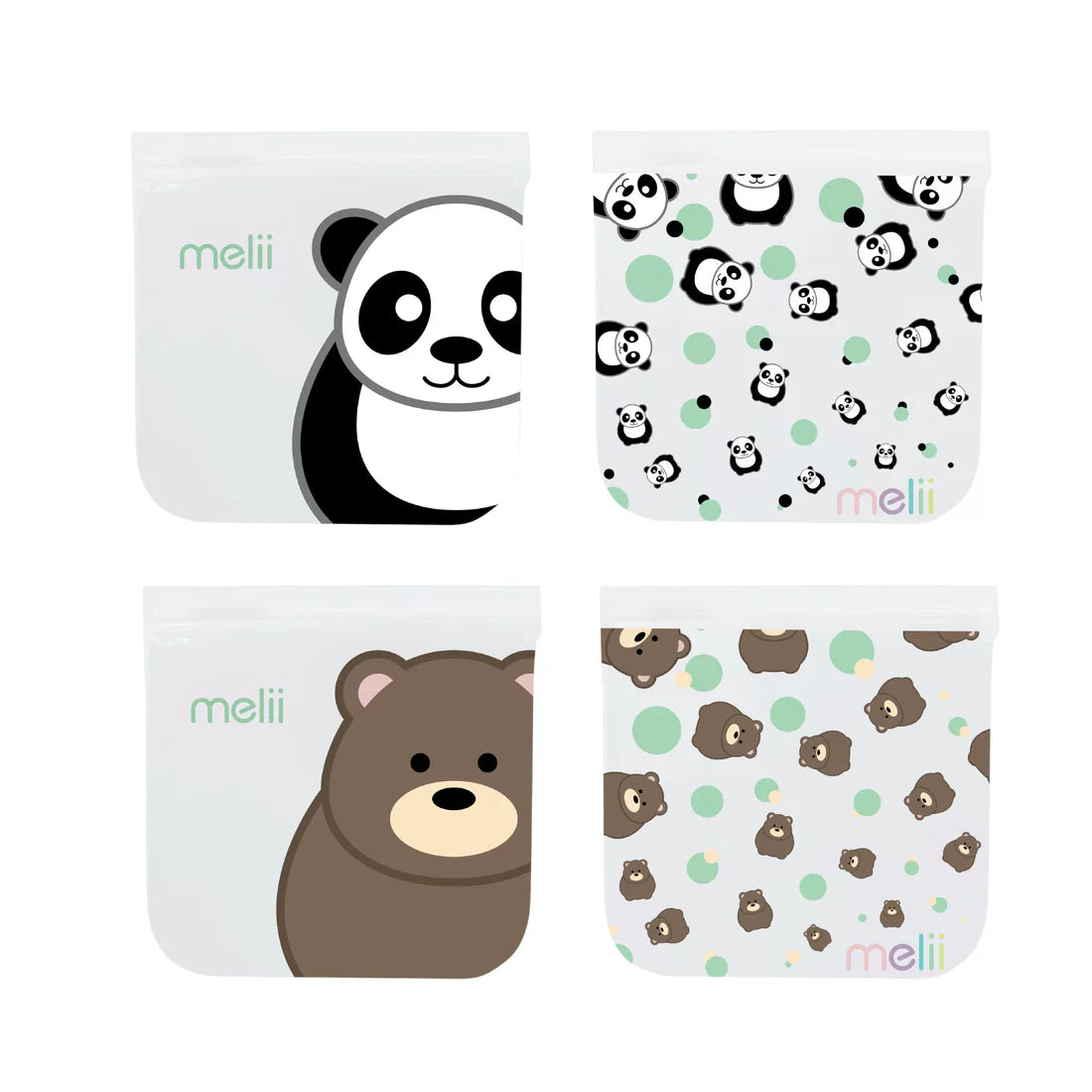 PACK DE BOLSAS REUTILIZABLES PANDA-OSO PARA SNACKS