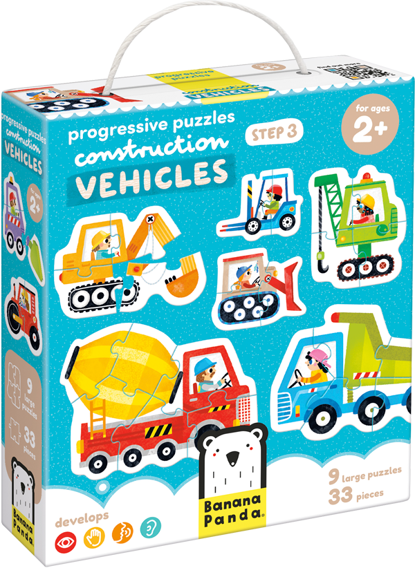 Puzzle Progresivo Vehículos de Construcción Banana Panda