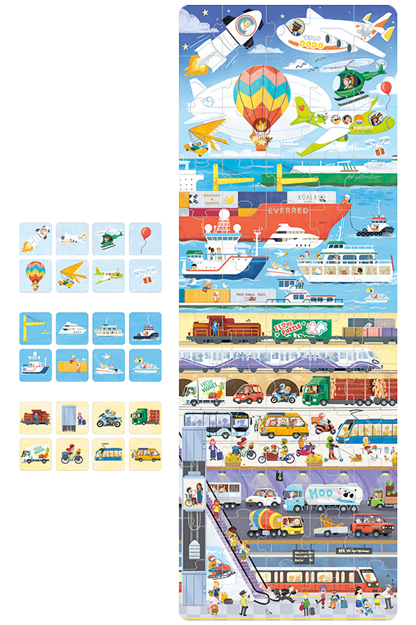 Puzzle y Juego de Búsqueda Transporte Banana Panda