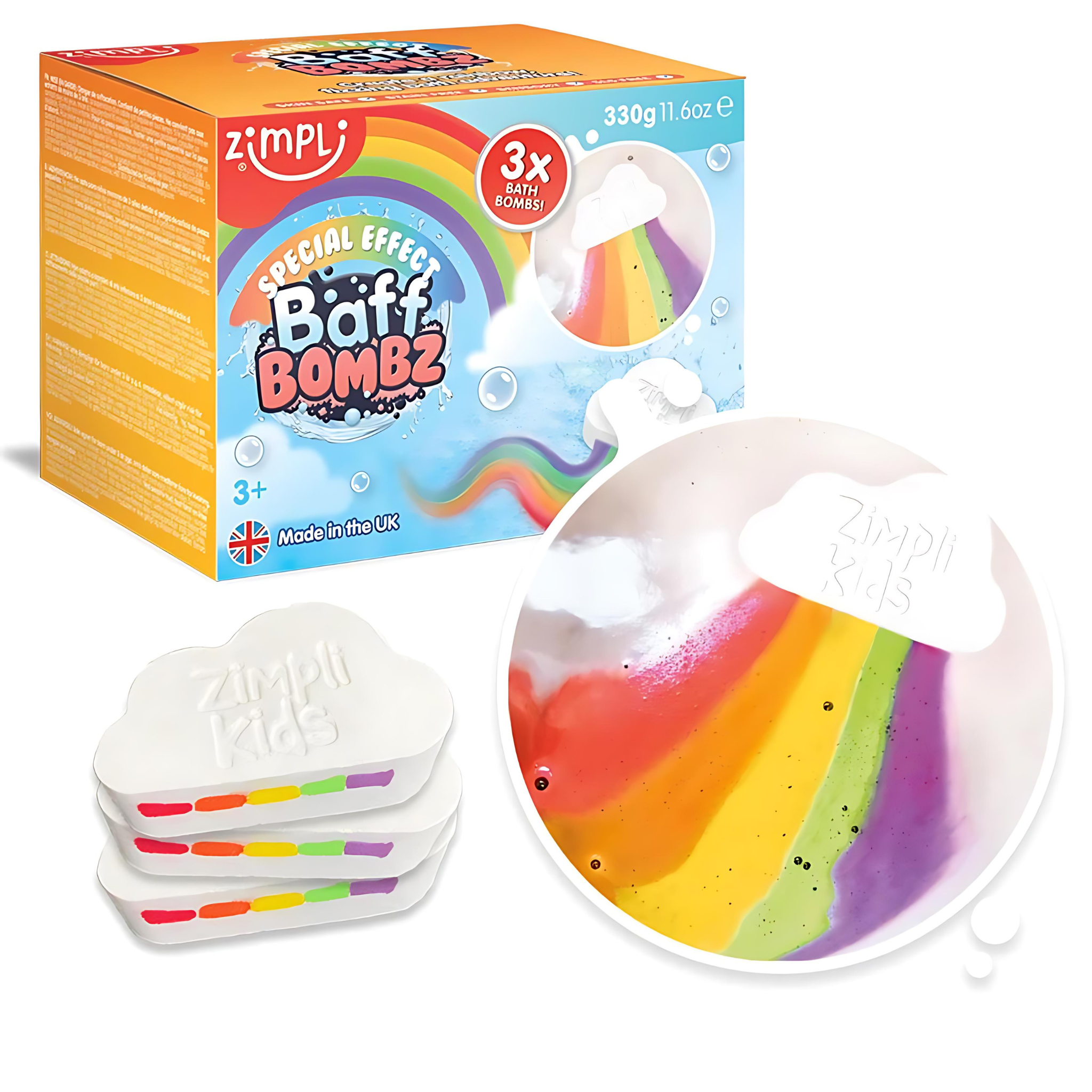 BOMBA DE BAÑO EFECTO ESPECIAL NUBE ARCOIRIS ZIMPLI (3 PACK)