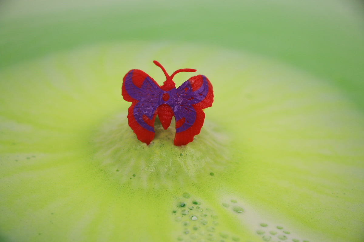 Niño jugando con Bombas de Baño Anillo de Mariposa en la tina