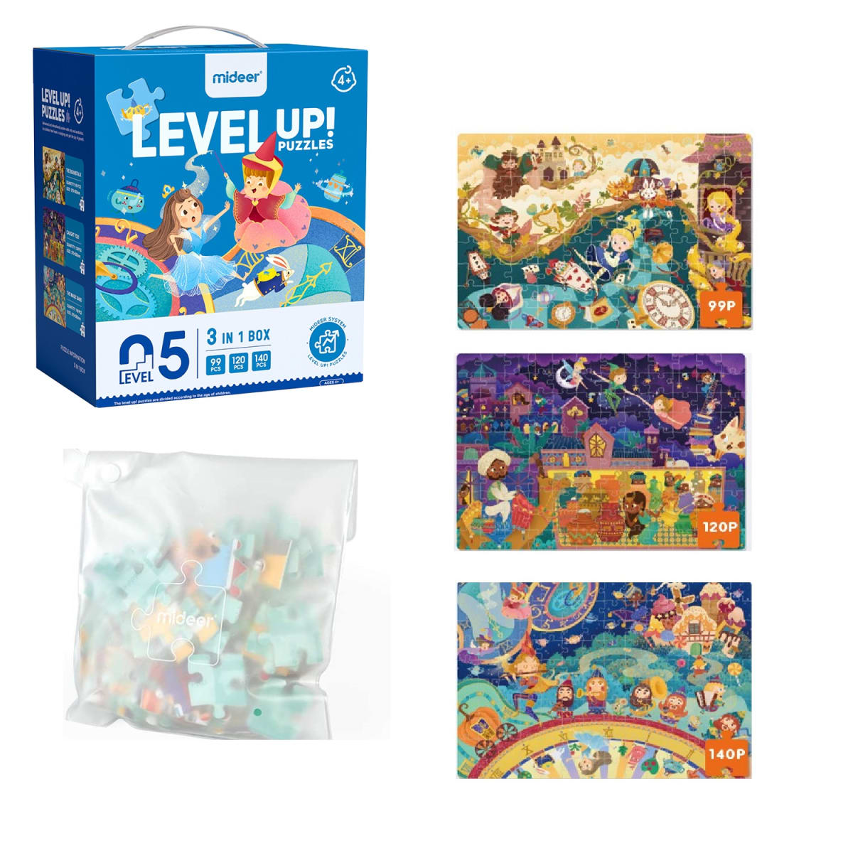 LEVEL UP PUZZLES NIVEL 5 MUNDO DE CUENTOS DE HADAS, 3 PUZZLES