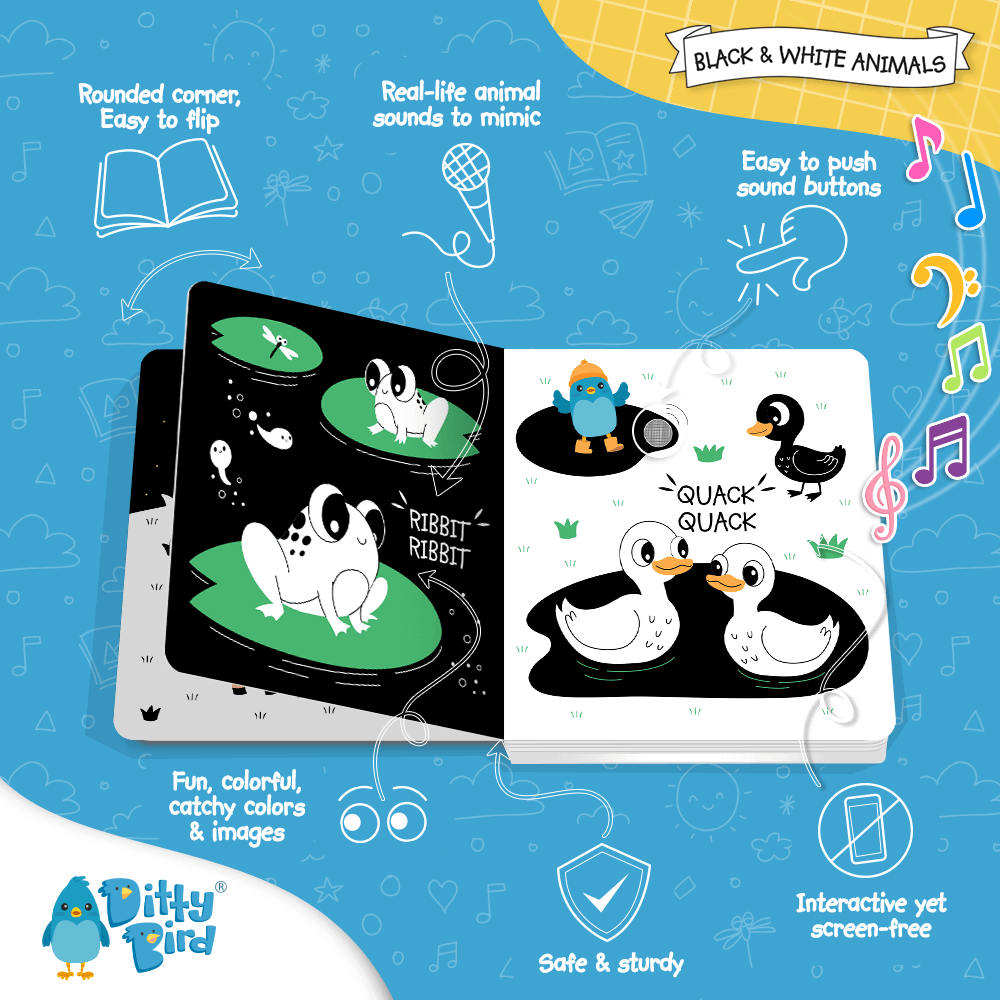 LIBRO CON SONIDO BLACK AND WHITE ANIMALS
