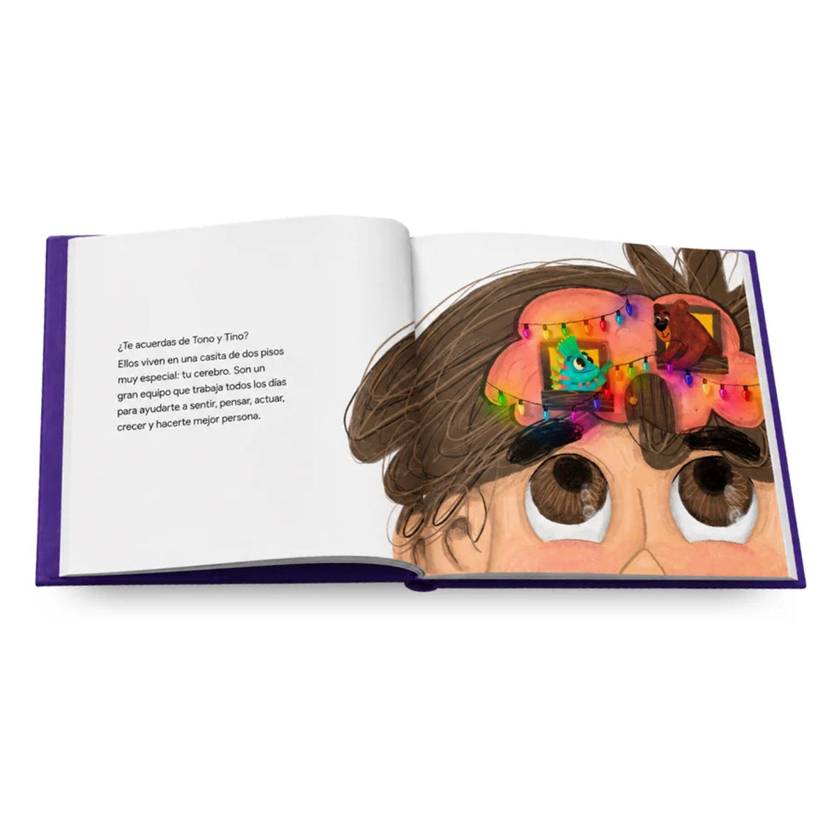 Página interior del libro Tono y Tino y las Pantallas: Tono y Tino viven en tu cerebro