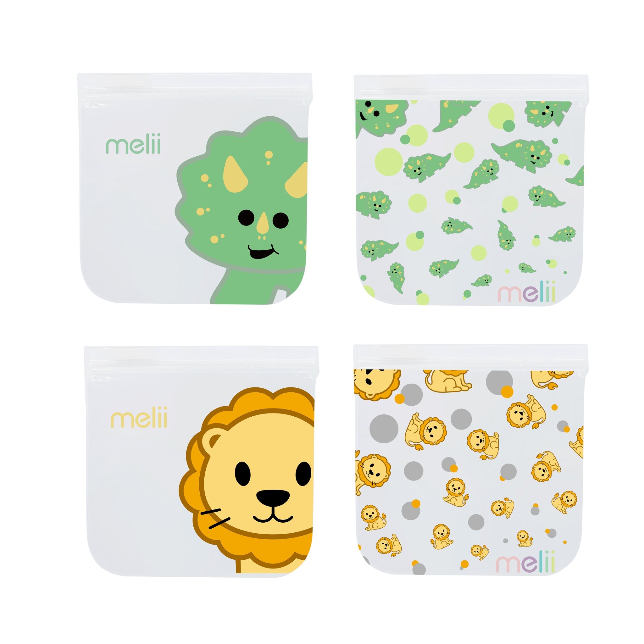 Pack de Bolsas Reutilizables Dino-león para Snacks - melii