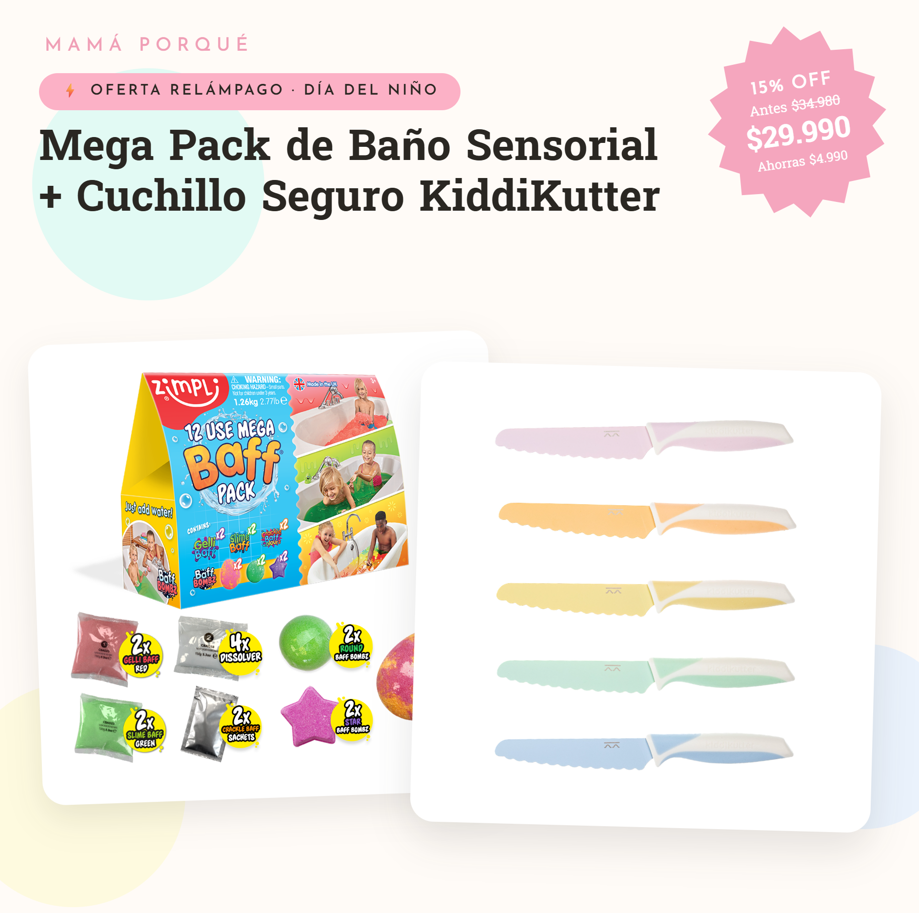 Cuchillo KiddiKutter + Mega Pack de Baño Sensorial